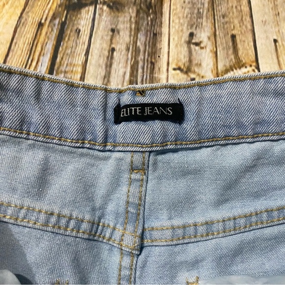 Elite Jeans Light Wash Distressed Cut Off Denim Jean Shorts - Picture 3 of 4